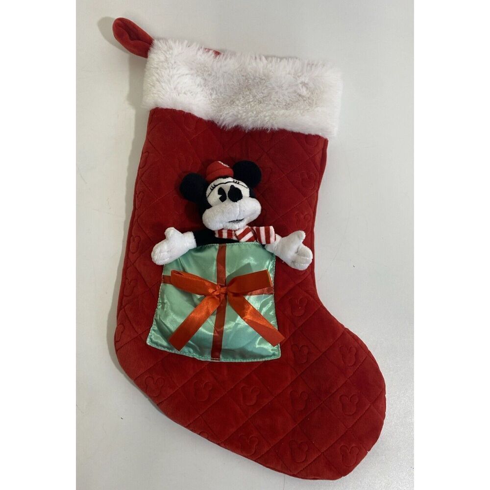 DISNEY VINTAGE MINNIE MOUSE PLUSH‎ QUILTED CHRISTMAS STOCKING 18"X11